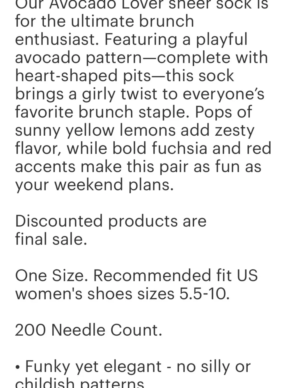 Avocado Lover Sheer Crew Print Socks. Price Firm.